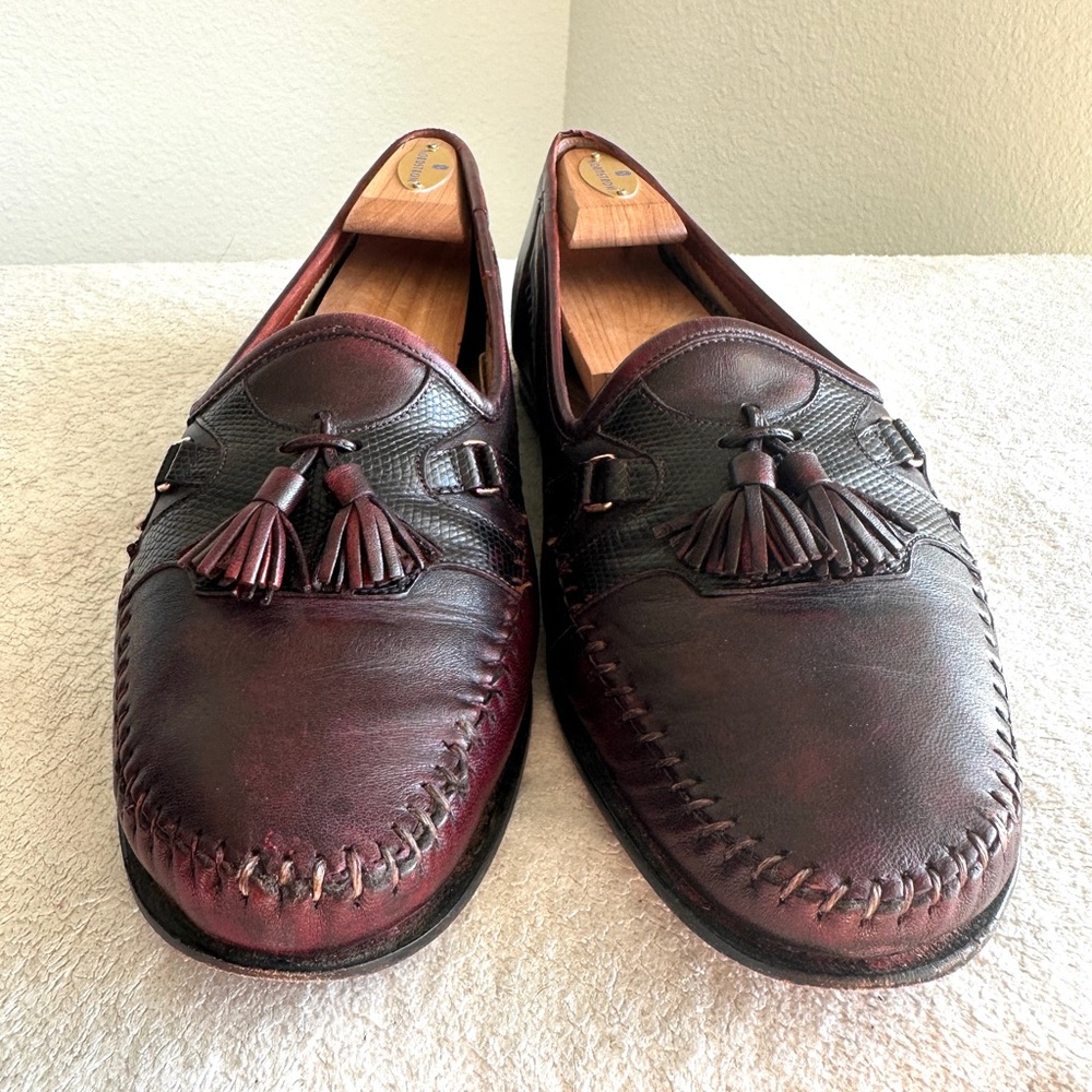 Santoni Men’s tassel loafer braided leather Burgundy size 11‎ D Italy - Picture 8 of 11